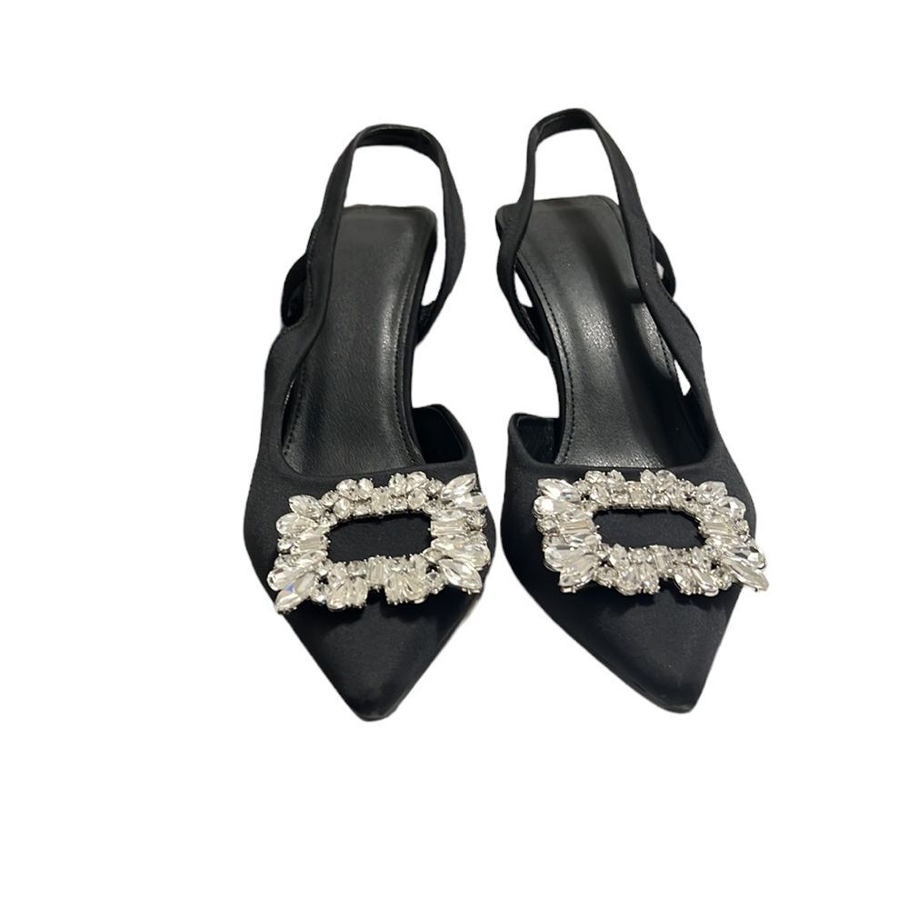 SHEIN Black Jeweled Slingback Pumps Size 40